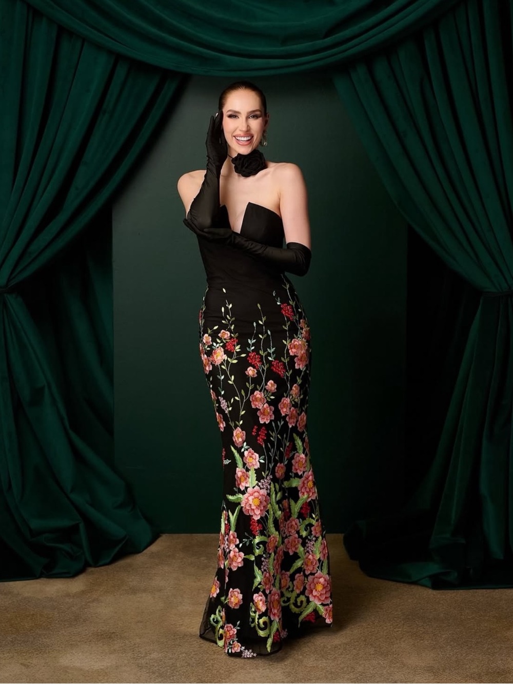 Dress the Population Fernanda Embroidered Floral Strapless Gown